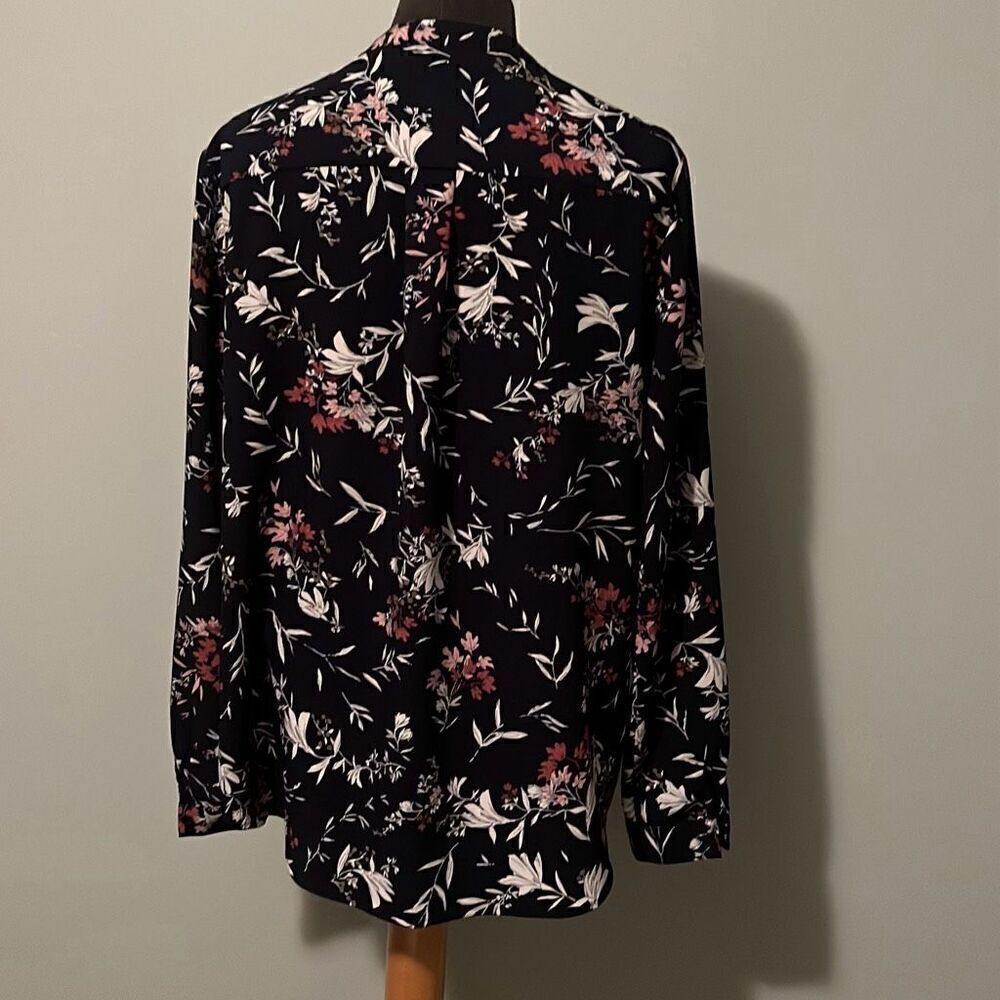 Hilary Radley Women's Black Floral Long Sleeve Split Neck Blouse - Picture 4 of 8